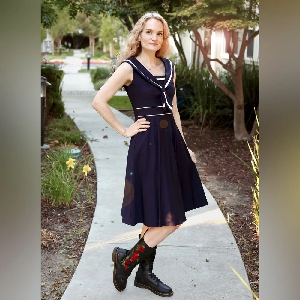 Stop Staring by Alicia Estrada - Navy Sailor Dress - size small - Vintage Retro - Picture 2 of 6